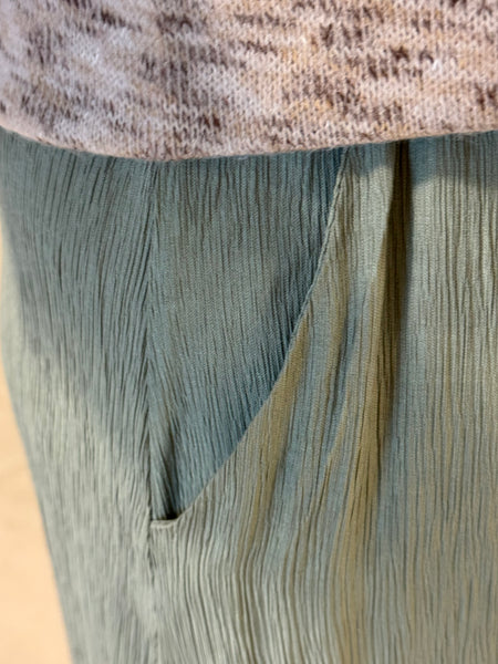 Crinkle Woven Long Skirt - Olive Green