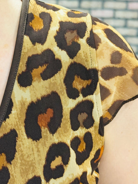 Leopard Print Mesh Top - Taupe/Clay