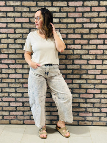Classic Boxy Fit V-Neck Tee - Sand Stone
