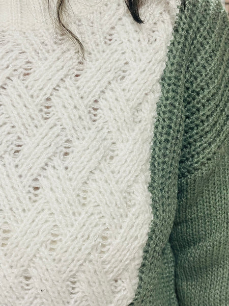 Weave Pattern Sweater - Ivory/Camel/Olive