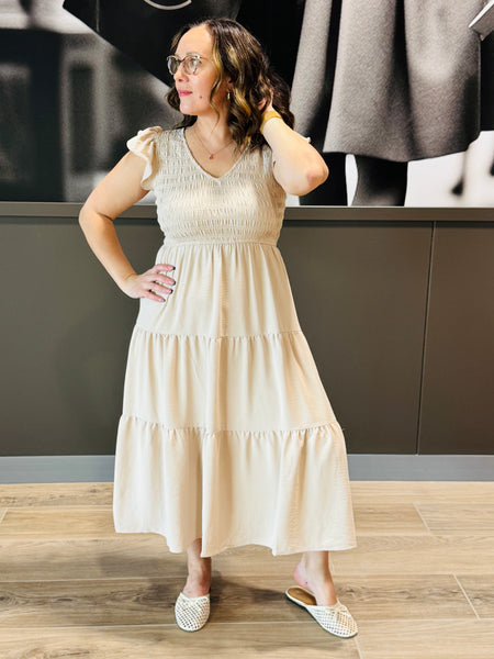 Flutter Sleeves Dress - Khaki