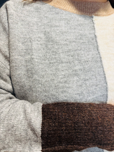 Colourblock Front Seam Sweater - Grey Multi