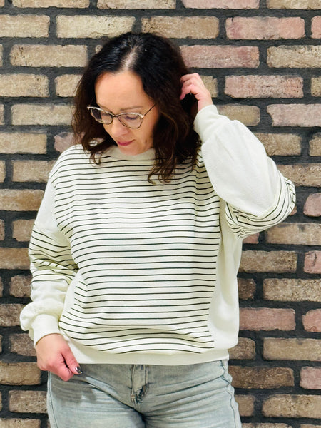 Contrast Striped Pullover - Ivory