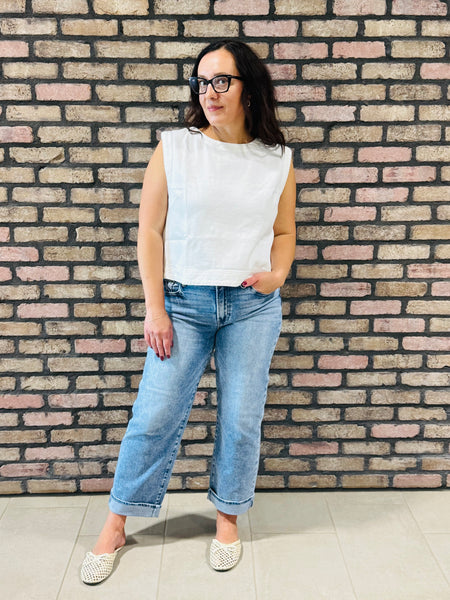 Sleeveless Denim Top - White
