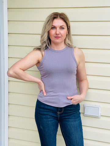 Ribbed Crewneck Tank Top - Lilac