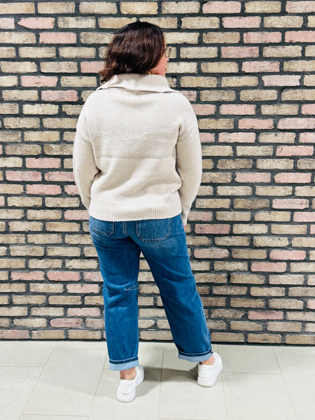 Half Zip Pullover Sweater - H Beige