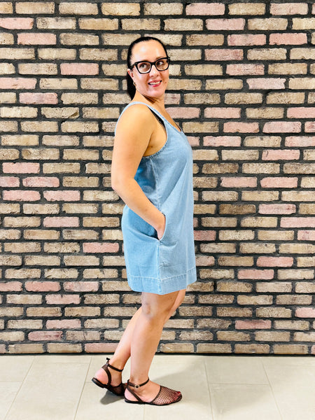 Sleeveless Denim Shift Dress - Medium Wash