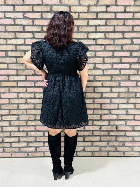 Ruffle Sleeves Mini Dress - Black