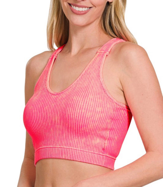 Ribbed Bra Padded Tank Top - N Coral Fuchsia