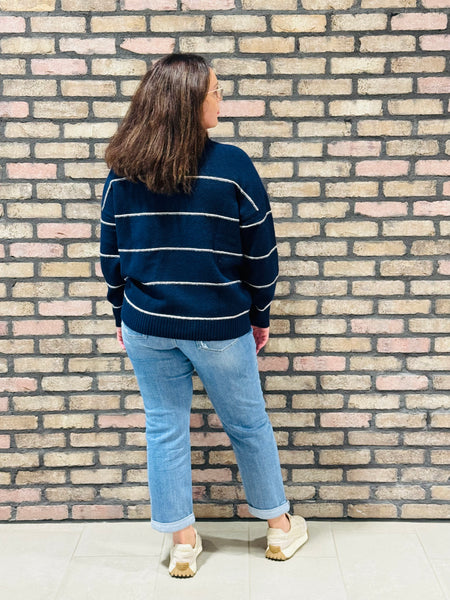 Oversized Striped Sweater - Navy