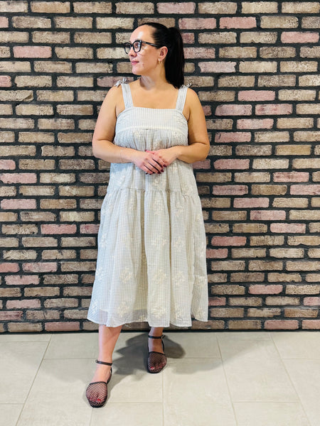 Tiered Dress with Embroidery - Dark Mauve