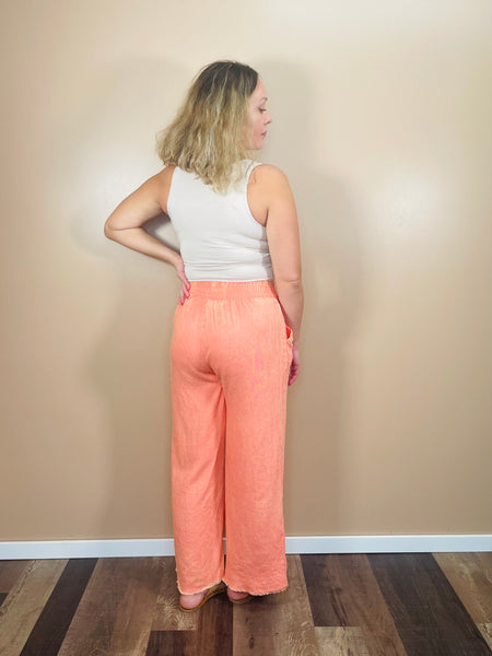 Washed Linen Pants - Coral