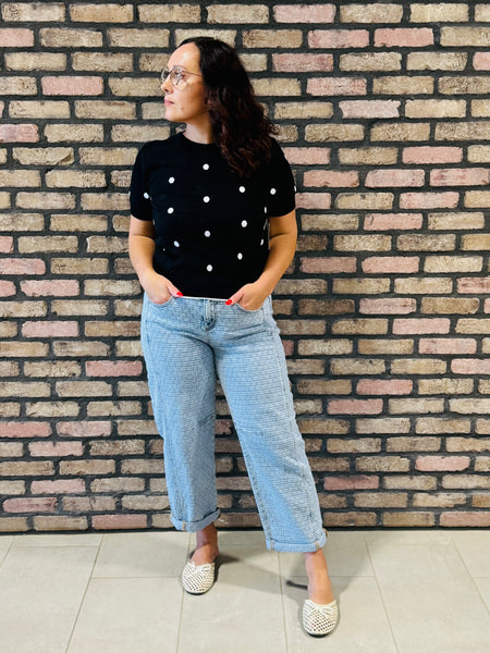 Polka Dot Shell Pullover - Black