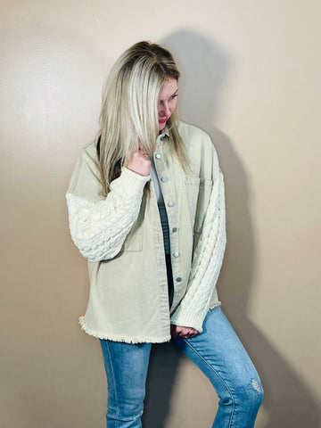 Contrast Sweater Sleeves Jacket - Wheat/Ivory