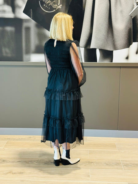 Mesh Tiered Dress - Black