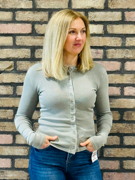 Button Front Long Sleeves Top - Grey