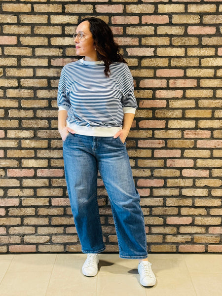 Striped Contrast Trim Top - LT Navy