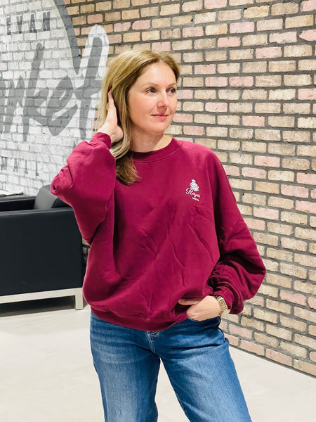 Embroidered Graphic Pullover - Oxblood