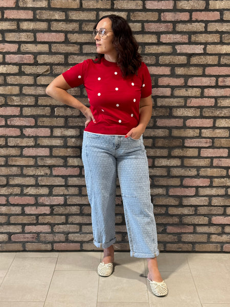 Polka Dot Shell Pullover - Red
