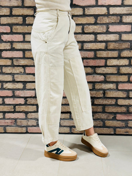 Mineral Washed Barrel Pants - Oatmeal