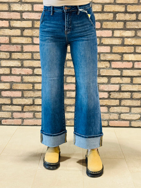 Tummy Control Cuffed Jeans - Dark Wash