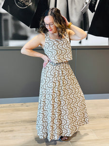 Geo Pattern Pleated Skirt - Light Mocha