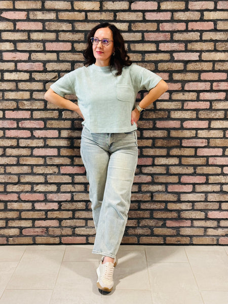 Ribbed Tee with Pocket - H Olive