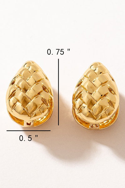 Textured Puffy Teardrop Hinge Earrings - Gold