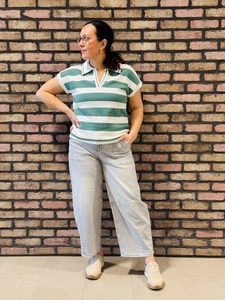 Striped Collared Pullover - Jade