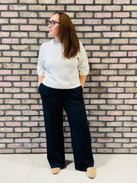 Pintuck Scuba Wide Pants - Black