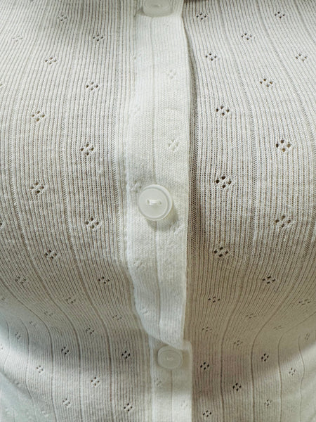 Buttons Detail Ribbed Tee - Off White