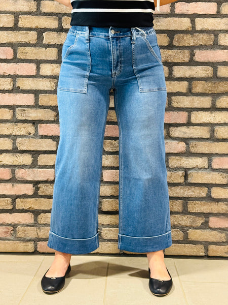 Double Cuffed Baggy Jeans - Dark Wash