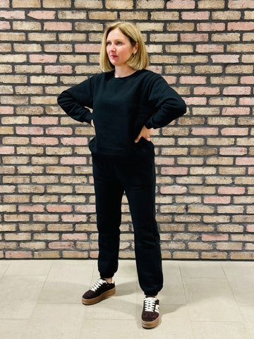 Elastic Waistband Sweatpants - Black