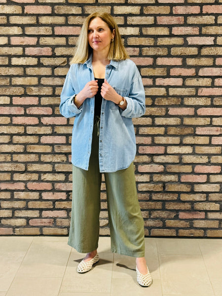 Wide Leg Linen Blend Pants - LT Olive