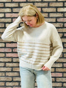 Striped Front Seam Sweater - Khaki