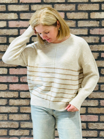 Striped Front Seam Sweater - Khaki