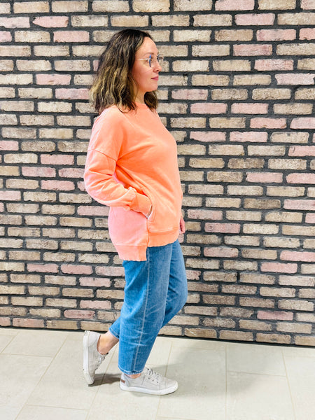 Acid Wash Fleece Pullover - Coral