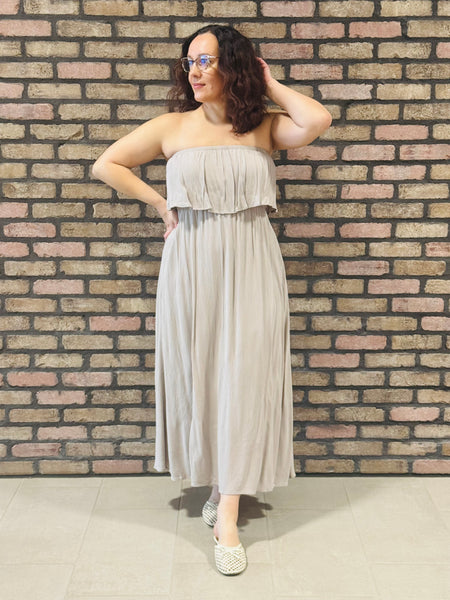 Crinkle Strapless Maxi Dress - Ash Mocha