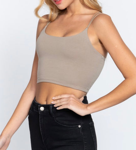 Elastic Straps Cami Crop Top - Oyster Green