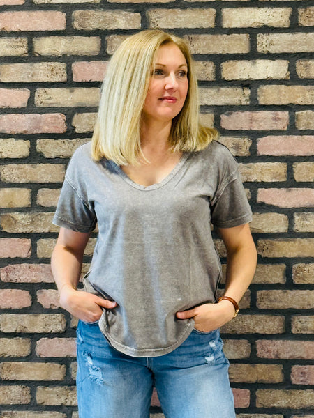 Washed Scoop Neck Tee - Charcoal
