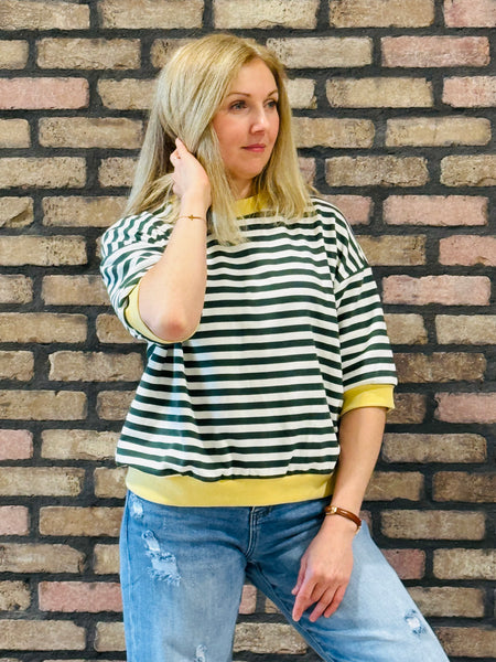 Colorock Trim Striped Top - Hunter Green Multi