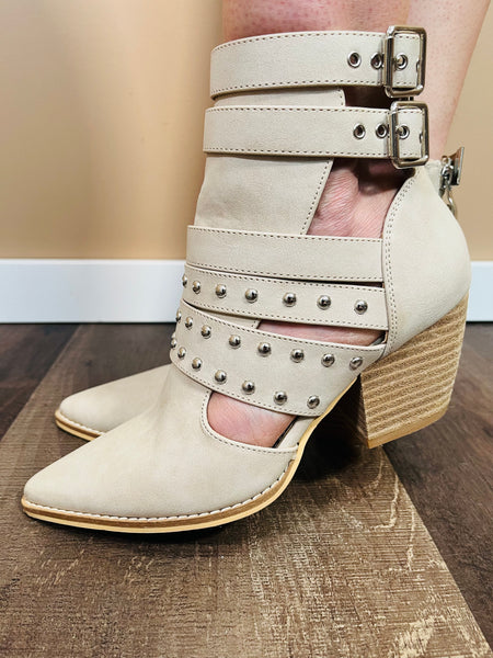 Studded Strap Booties - Sand