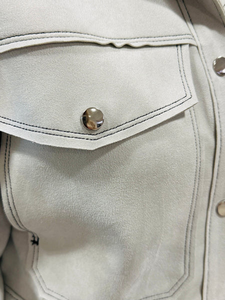 Faux Suede Trucker - Pale Grey