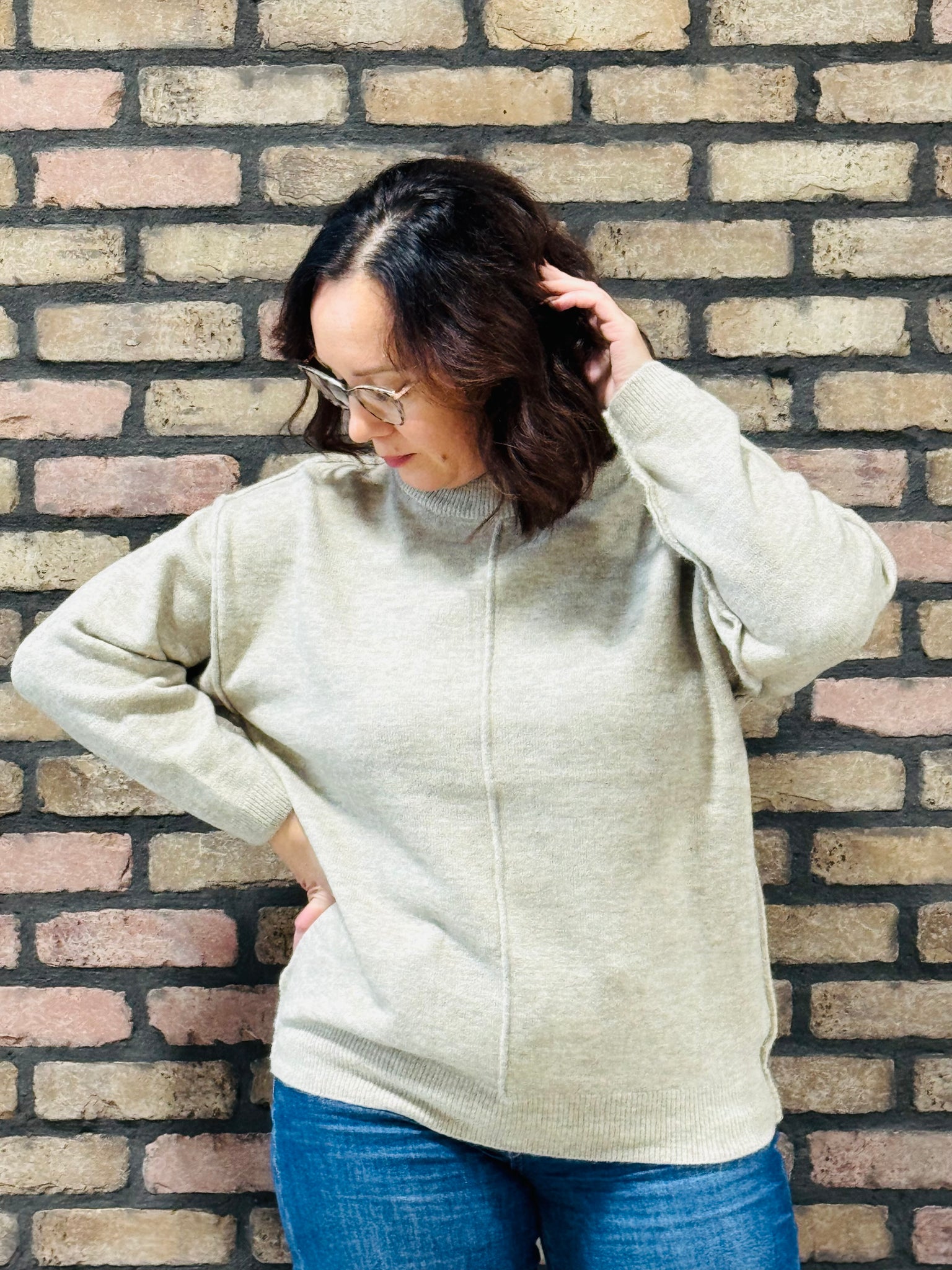 Melange Front Seam Sweater - H Mocha