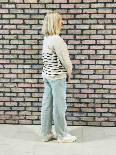 Striped Front Seam Sweater - Oatmeal