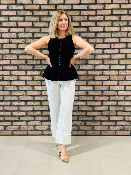 Sleeveless Peplum Sweater Top- Black