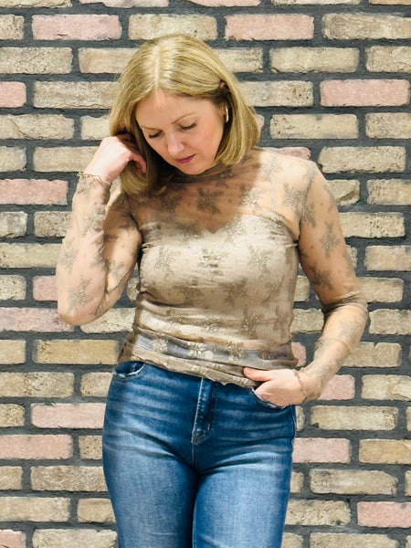 Lace See-Through Top - Cocoa