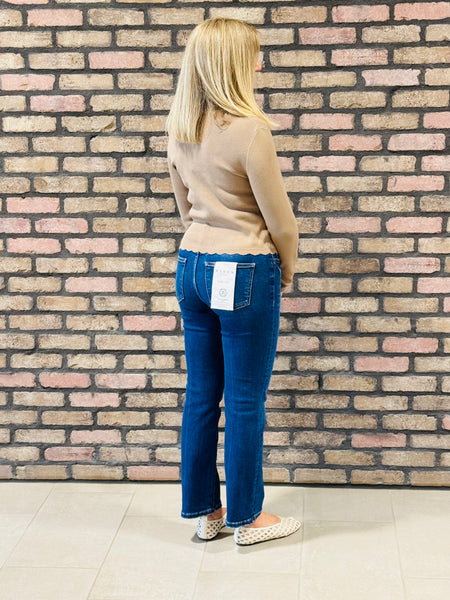 Scalloped Button Down Cardigan - Deep Taupe