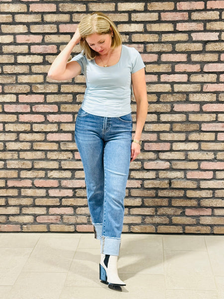 Scoop Neck Tee - Dusty Grey Blue
