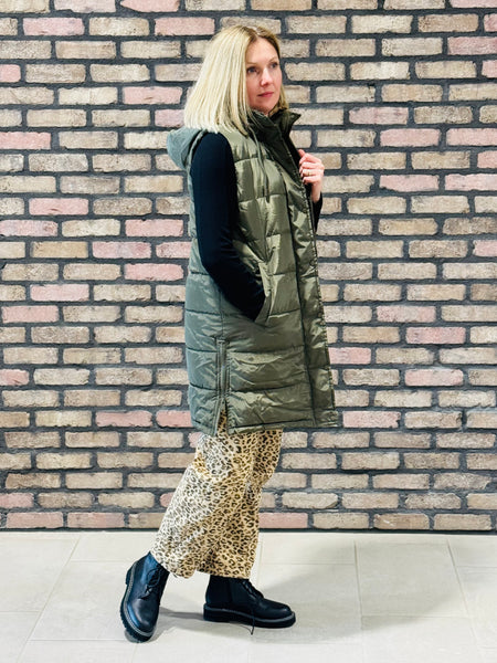 Long Puffer Vest - Olive
